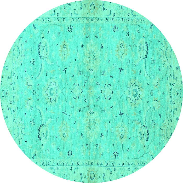 Round Machine Washable Oriental Turquoise Traditional Area Rugs, wshabs2519turq