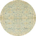 Round Abstract Dark Khaki Green Oriental Rug, abs2519