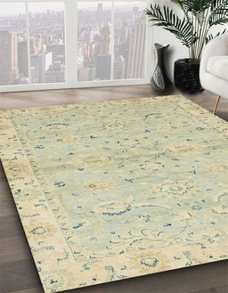 Machine Washable Abstract Dark Khaki Green Rug in a Family Room, wshabs2519