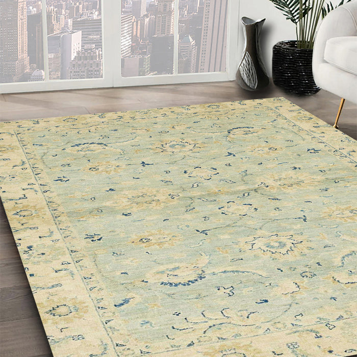 Machine Washable Abstract Dark Khaki Green Rug in a Family Room, wshabs2519
