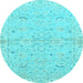 Round Machine Washable Oriental Light Blue Traditional Rug, wshabs2519lblu