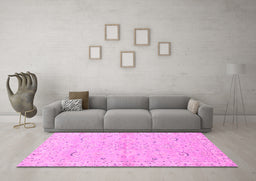 Machine Washable Oriental Pink Traditional Rug in a Living Room, wshabs2519pnk