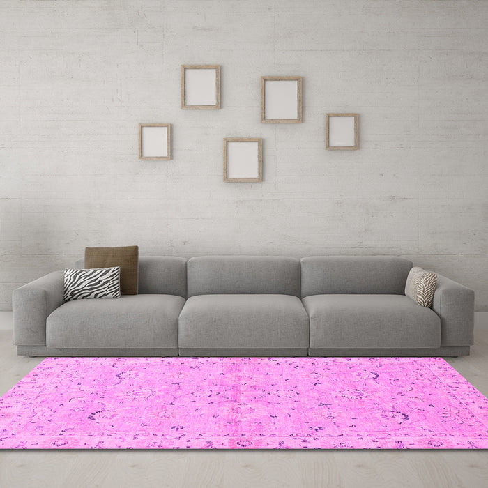 Machine Washable Oriental Pink Traditional Rug in a Living Room, wshabs2519pnk
