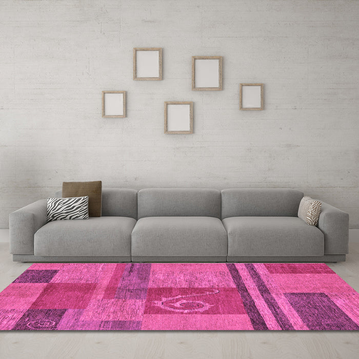 Machine Washable Abstract Purple Modern Area Rugs in a Living Room, wshabs251pur