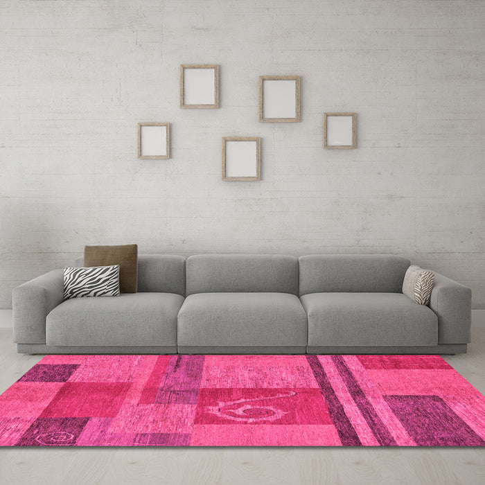 Machine Washable Abstract Pink Modern Rug in a Living Room, wshabs251pnk