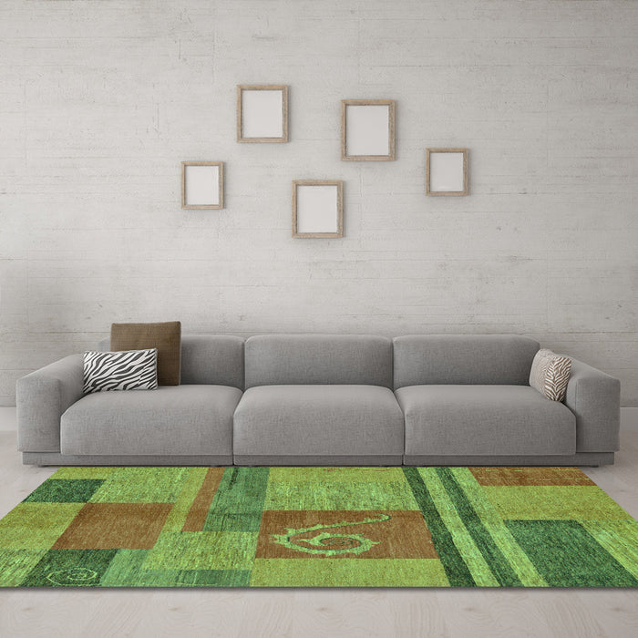 Machine Washable Abstract Turquoise Modern Area Rugs in a Living Room,, wshabs251turq