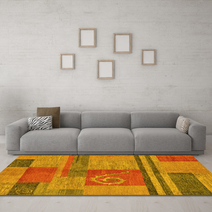 Machine Washable Abstract Yellow Modern Rug in a Living Room, wshabs251yw