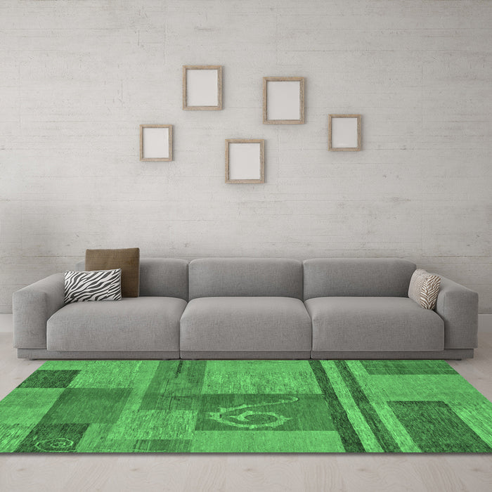 Machine Washable Abstract Emerald Green Modern Area Rugs in a Living Room,, wshabs251emgrn