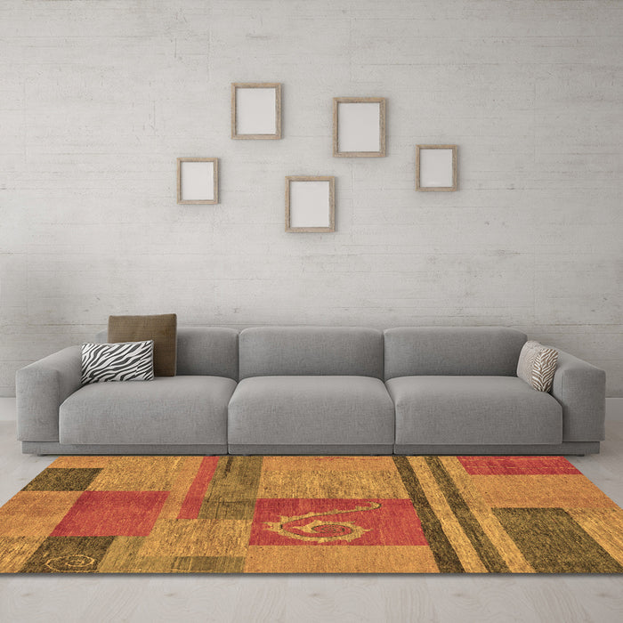 Machine Washable Abstract Brown Modern Rug in a Living Room,, wshabs251brn