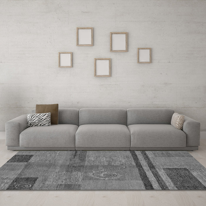 Machine Washable Abstract Gray Modern Rug in a Living Room,, wshabs251gry