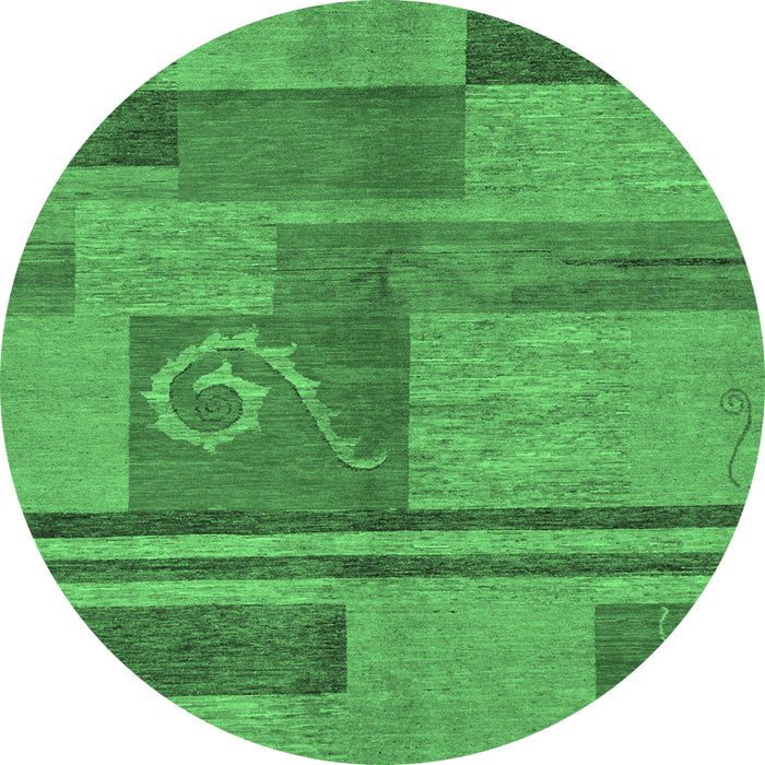 Round Machine Washable Abstract Emerald Green Modern Area Rugs, wshabs251emgrn