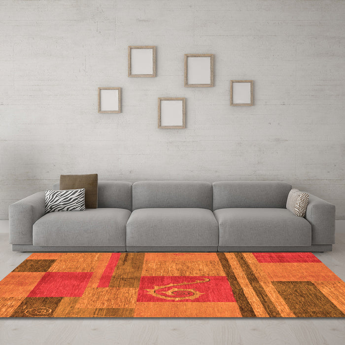 Machine Washable Abstract Orange Modern Area Rugs in a Living Room, wshabs251org
