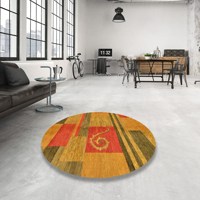 Round Abstract Dark Orange Modern Rug in a Office, abs251