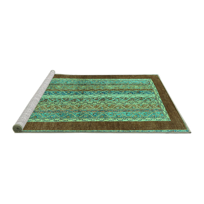Sideview of Machine Washable Abstract Turquoise Modern Area Rugs, wshabs2520turq