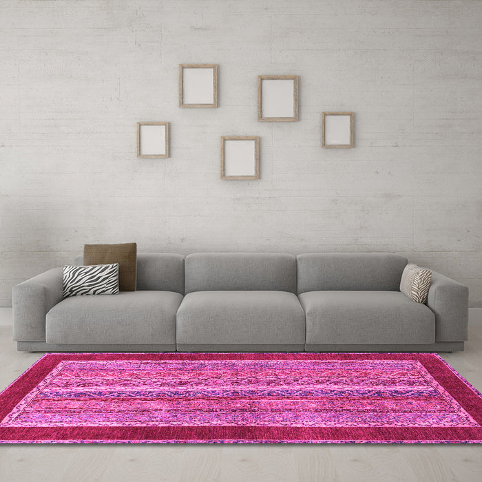 Machine Washable Abstract Pink Modern Rug in a Living Room, wshabs2520pnk