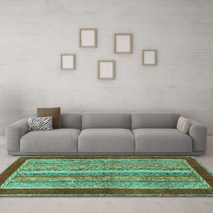Machine Washable Abstract Turquoise Modern Area Rugs in a Living Room,, wshabs2520turq