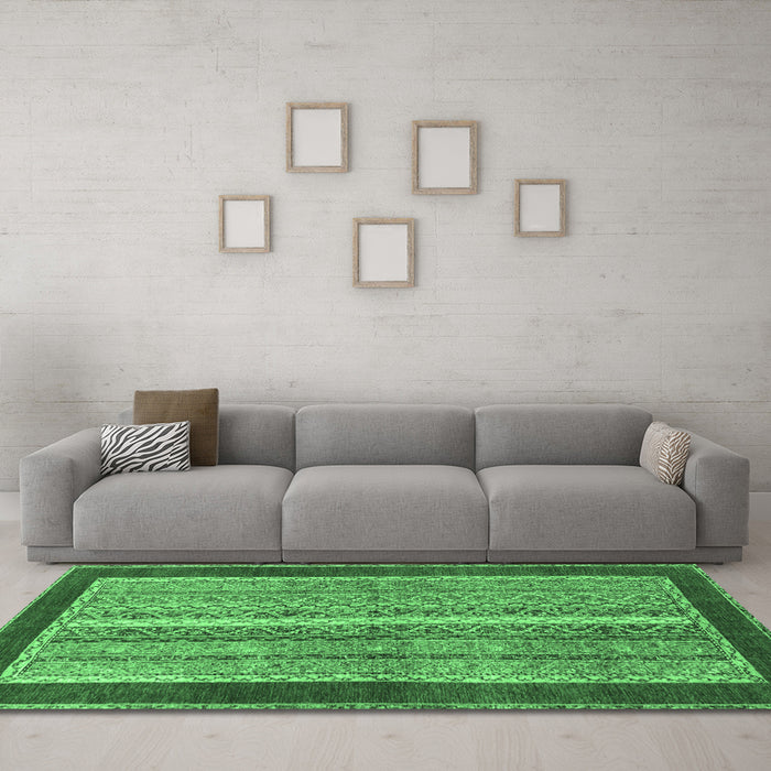 Machine Washable Abstract Emerald Green Modern Area Rugs in a Living Room,, wshabs2520emgrn