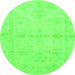 Round Machine Washable Abstract Green Modern Area Rugs, wshabs2521grn