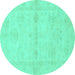 Round Abstract Turquoise Modern Rug, abs2521turq