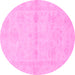 Round Machine Washable Abstract Pink Modern Rug, wshabs2521pnk