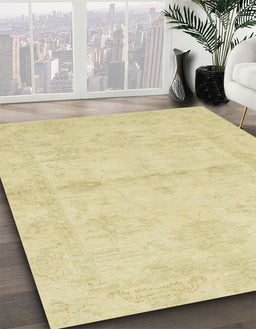 Abstract Brown Gold Modern Rug in Family Room, abs2521