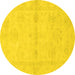 Round Abstract Yellow Modern Rug, abs2521yw