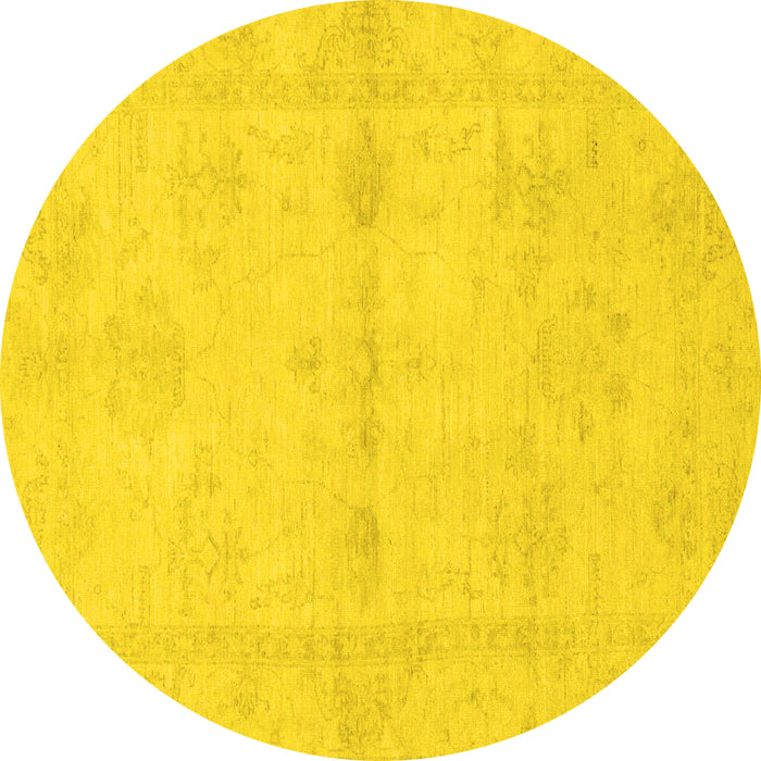 Round Machine Washable Abstract Yellow Modern Rug, wshabs2521yw