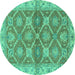 Round Abstract Turquoise Modern Rug, abs2522turq