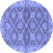 Round Machine Washable Abstract Blue Modern Rug, wshabs2522blu