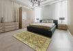 Machine Washable Abstract Metallic Gold Rug in a Bedroom, wshabs2522