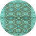 Round Machine Washable Abstract Light Blue Modern Rug, wshabs2522lblu