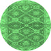 Round Machine Washable Abstract Emerald Green Modern Area Rugs, wshabs2522emgrn