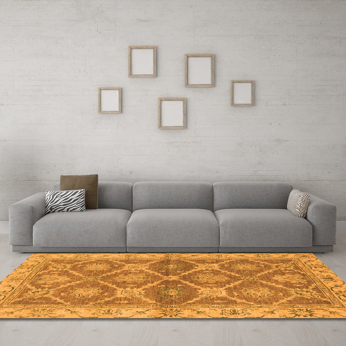 Machine Washable Abstract Orange Modern Area Rugs in a Living Room, wshabs2522org