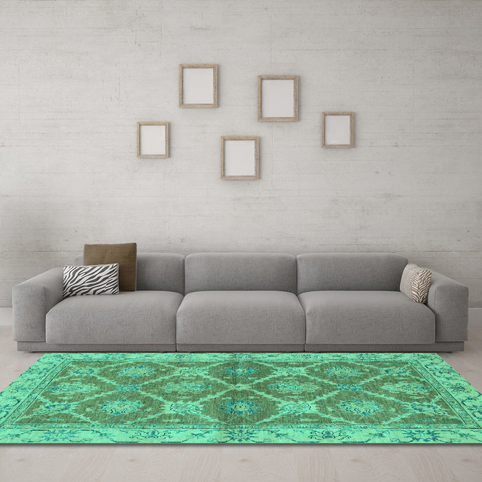 Machine Washable Abstract Turquoise Modern Area Rugs in a Living Room,, wshabs2522turq