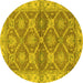 Round Machine Washable Abstract Yellow Modern Rug, wshabs2522yw