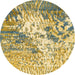 Round Machine Washable Abstract Chrome Gold Yellow Rug, wshabs2523