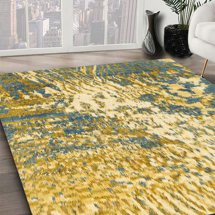 Machine Washable Abstract Chrome Gold Yellow Rug in a Family Room, wshabs2523