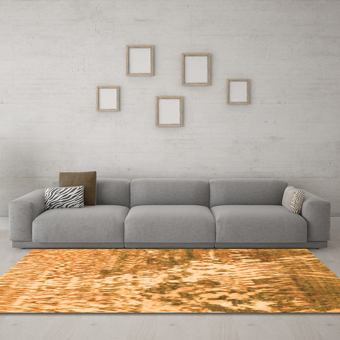 Machine Washable Abstract Orange Modern Area Rugs in a Living Room, wshabs2523org