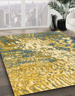 Abstract Chrome Gold Yellow Modern Rug in Family Room, abs2523