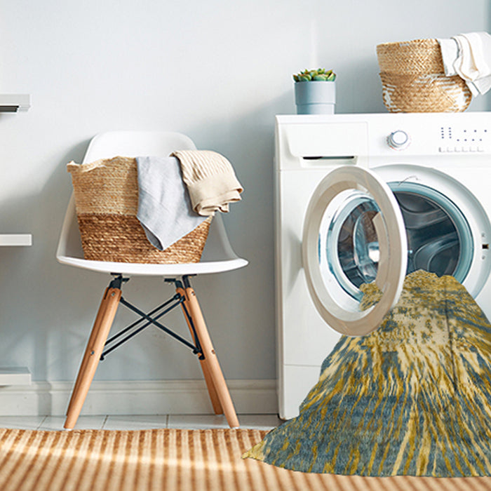 Machine Washable Abstract Chrome Gold Yellow Rug in a Washing Machine, wshabs2523