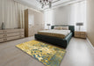 Machine Washable Abstract Chrome Gold Yellow Rug in a Bedroom, wshabs2523