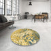 Round Machine Washable Abstract Chrome Gold Yellow Rug in a Office, wshabs2523