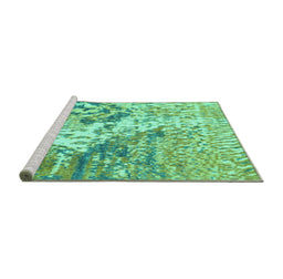 Sideview of Machine Washable Abstract Turquoise Modern Area Rugs, wshabs2523turq