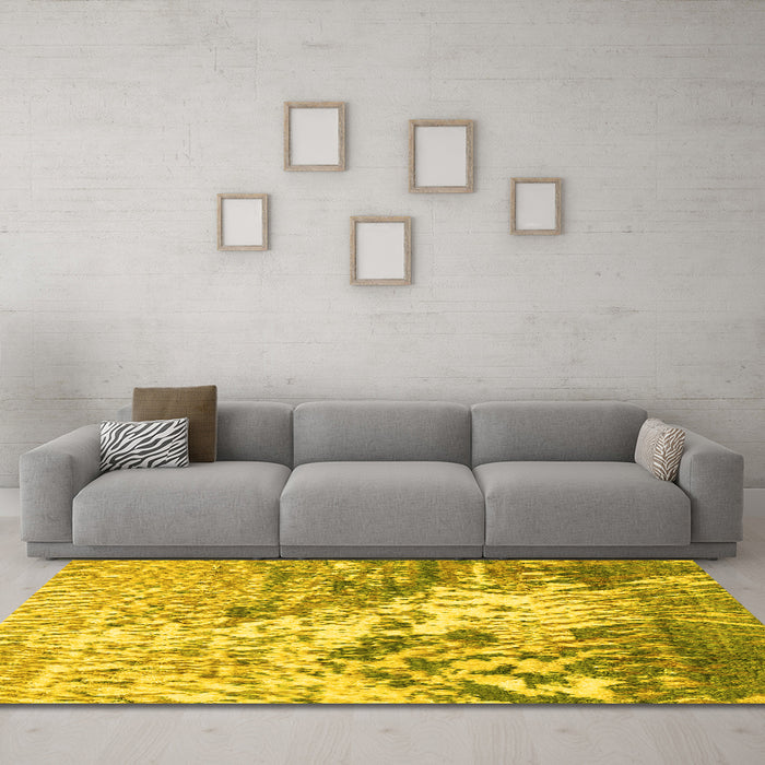 Machine Washable Abstract Yellow Modern Rug in a Living Room, wshabs2523yw