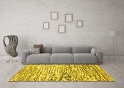 Machine Washable Abstract Yellow Modern Rug in a Living Room, wshabs2524yw
