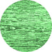 Round Machine Washable Abstract Emerald Green Modern Area Rugs, wshabs2524emgrn