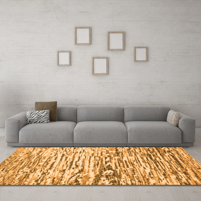 Machine Washable Abstract Orange Modern Area Rugs in a Living Room, wshabs2524org