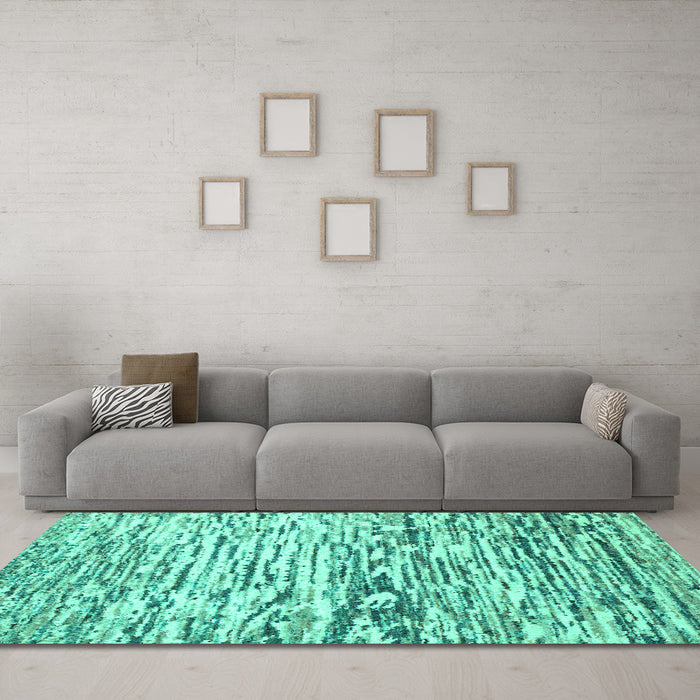 Machine Washable Abstract Turquoise Modern Area Rugs in a Living Room,, wshabs2524turq