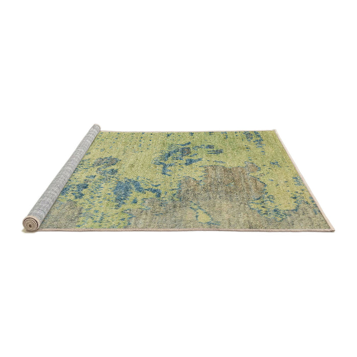 Sideview of Machine Washable Abstract Khaki Green Rug, wshabs2525