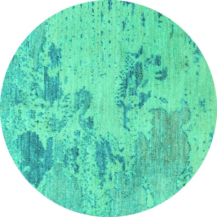 Round Machine Washable Abstract Turquoise Modern Area Rugs, wshabs2525turq